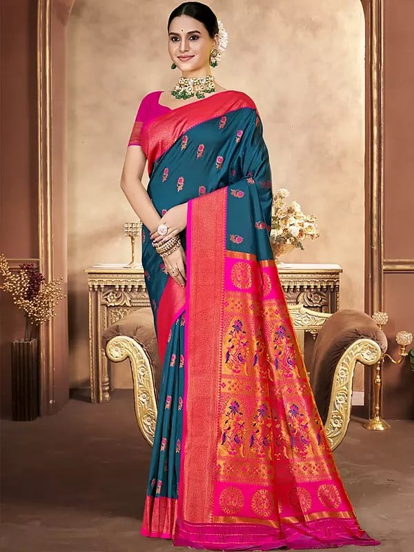 Small Floral Motifs Traditional Festive Wear Silk Saree With Attractive Pallu