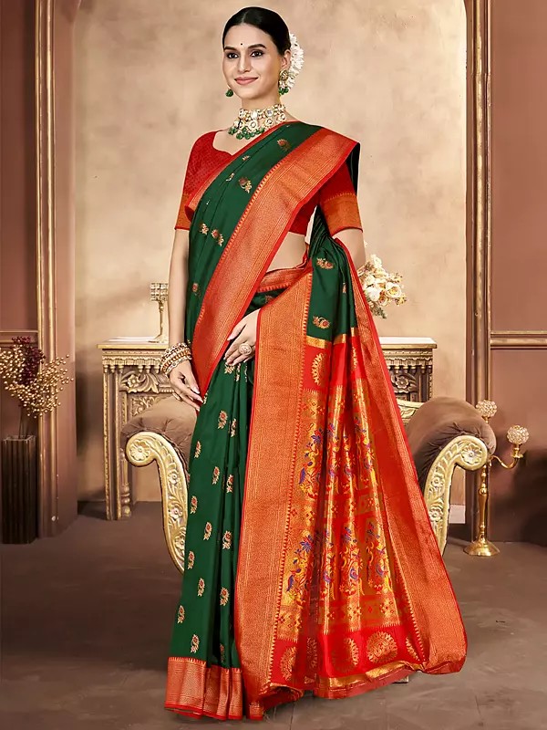 Small Floral Motifs Traditional Festive Wear Silk Saree With Attractive Pallu