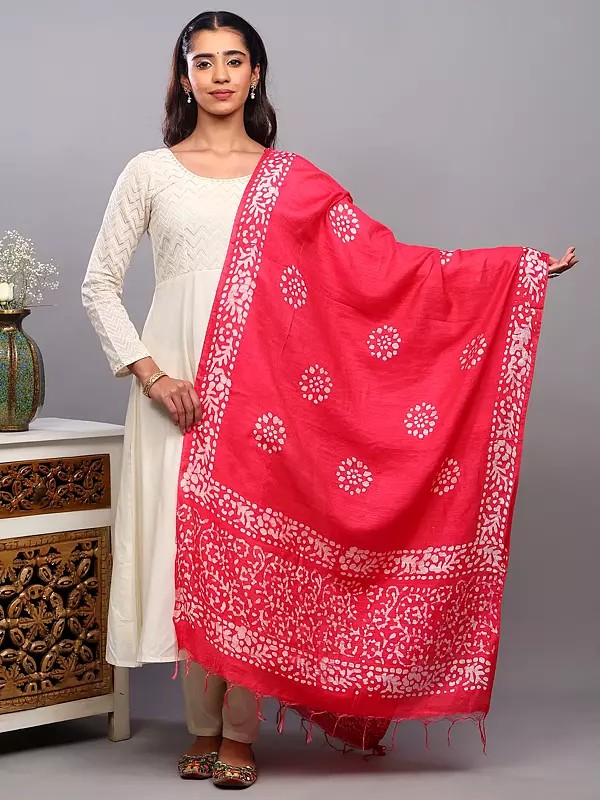 Batik Printed Chakra Pattern Art Silk Dupatta from Telangana