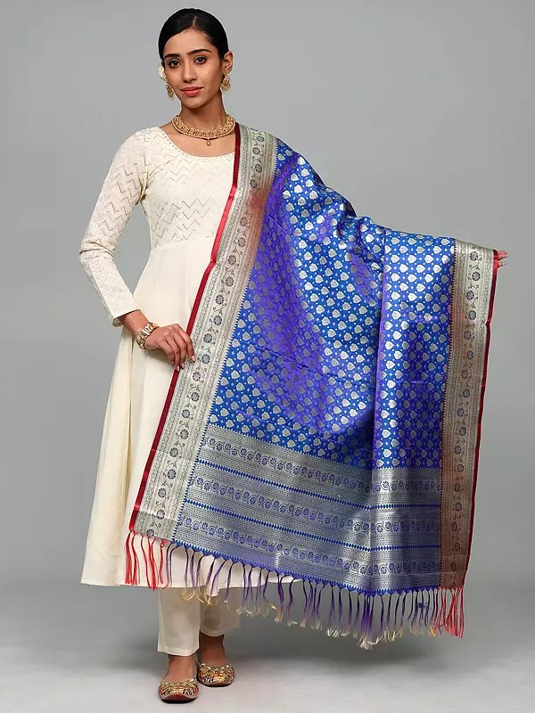 Banarasi Dupatta with All-Over Zari Brocaded Bootis and Phool Bail Border