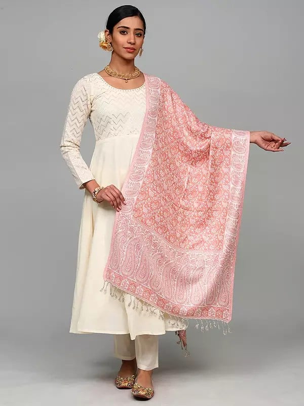 Reversible Jamawar Stole with Woven Paisley Vine from Amritsar