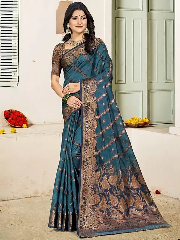 Attractive Floral Contrast Border Festive Wear Silk Saree With Blouse