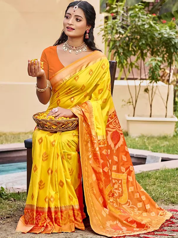 Silk Ethnic Motifs Printed Festive Wear Saree With Attractive Tassels Pallu