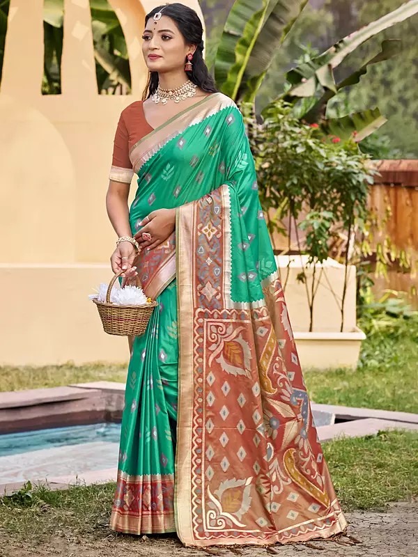 Silk Ethnic Motifs Printed Festive Wear Saree With Attractive Tassels Pallu