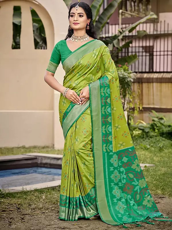 Silk Wide Border Festive Wear Silk Saree With Floral Printed Tassels Pallu