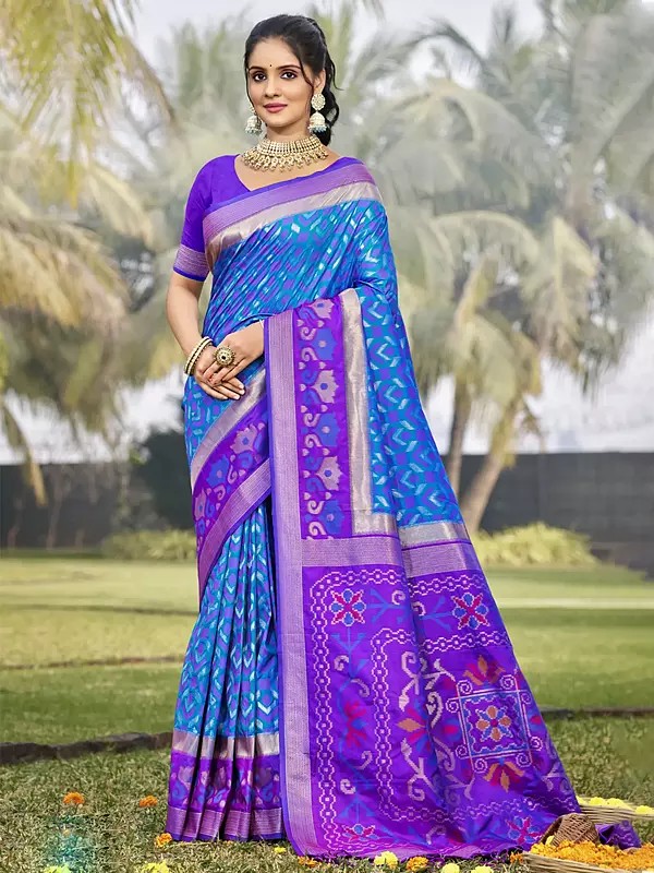 Broad Border Zig-Zag Print Silk Saree With Attractive Tassels Pallu