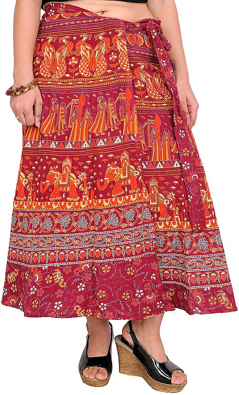 Wrap-Around Midi Skirt from Pilkhuwa with Printed Procession