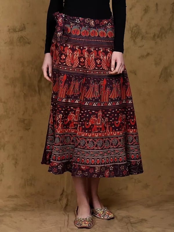 Wrap-Around Midi Skirt from Pilkhuwa with Printed Procession