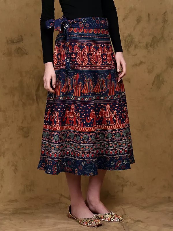 Wrap-Around Midi Skirt from Pilkhuwa with Printed Procession