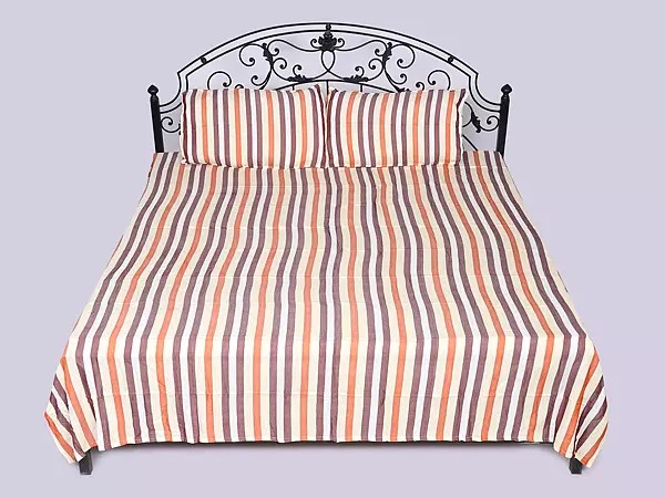 Queen Size Bamboo Bedspread with Pillow Cover and Multicolor Stripes