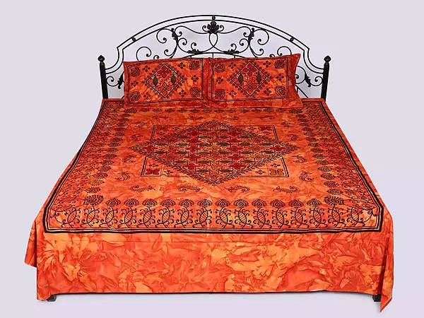 Dusted-Clay Batik-Dyed Queen Size Bedspread with Pillow Cases