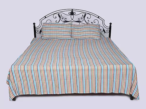 Rainbow Stripes woven Queen Size Bamboo Bedspread with Pillow Cases
