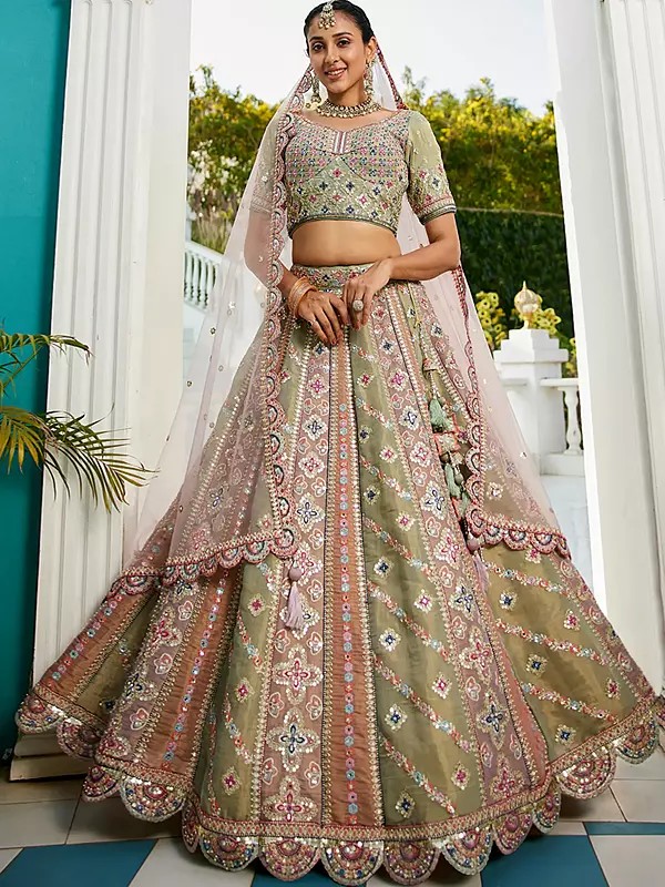 Graceful Net Lehenga Choli With Intricate Sequin And Thread Embroidery For Bridal Wedding And Reception Wear Set