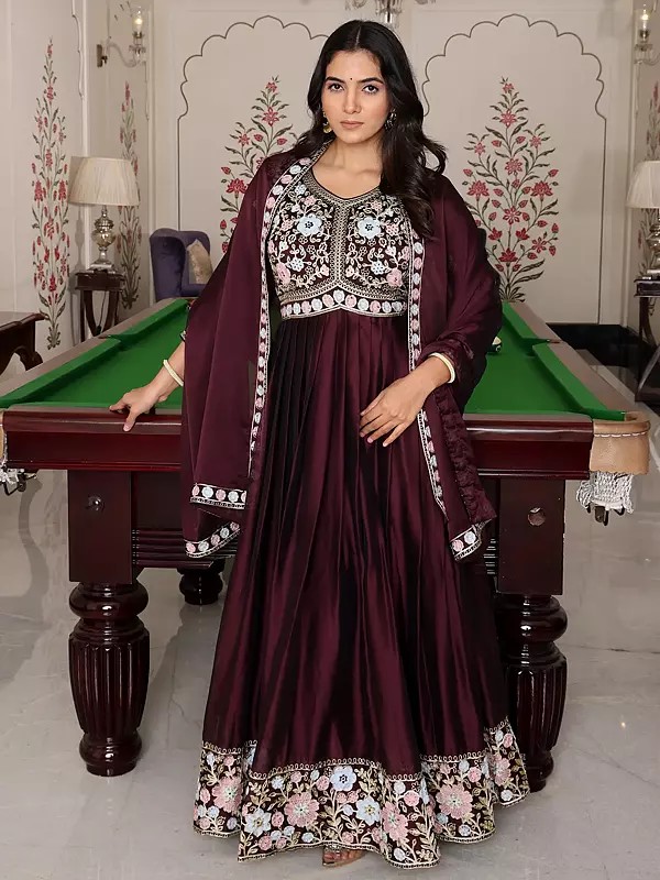 Opulent Rangoli Silk Anarkali Suit With Dupatta And Crepe Bottom Showcasing Intricate Embroidery Work For Wedding