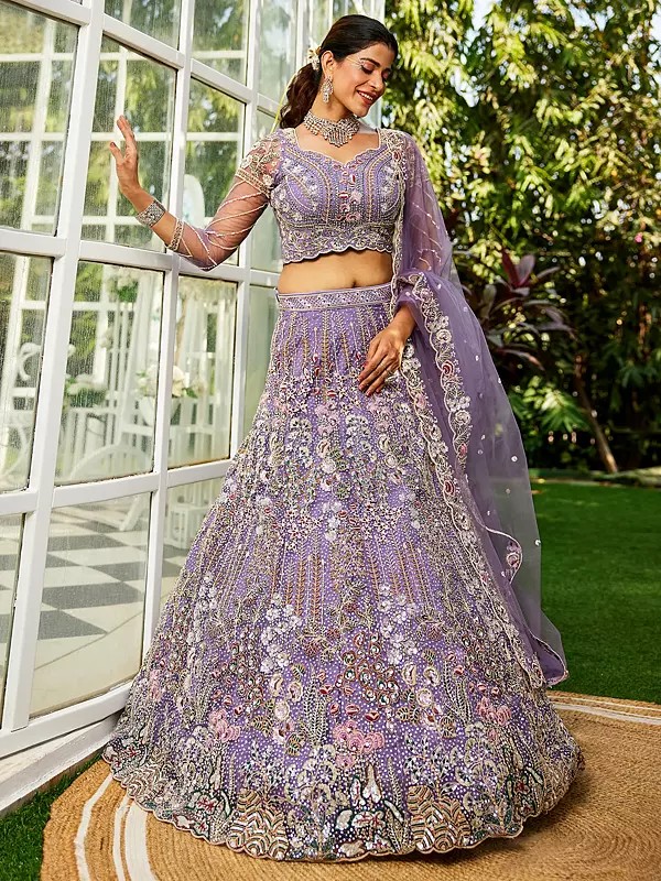 Net Lehenga Choli With Dupatta Cording Zarkan Embroidery Ethnic Bridal Wear Wedding Party Festive Designer Lehenga Set