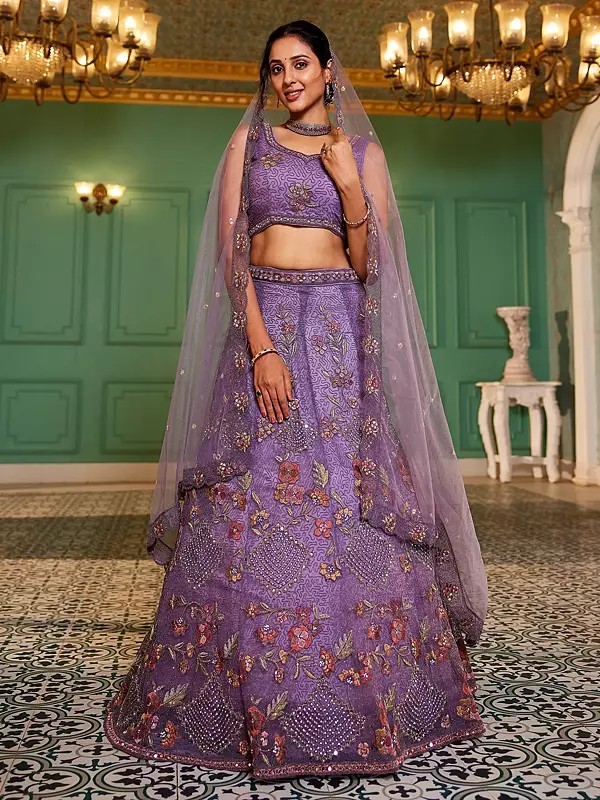 Floral Zarkan Cording Net Lehenga Choli With Dupatta Bridal Wedding Party Wear Designer Ethnic Lehenga Set