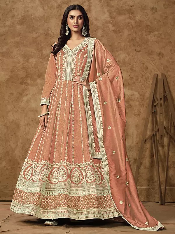 Exquisite Dola Silk Sequins Embroidered Anarkali Gown With Dupatta Glamorous Ethnic Wedding Party Wear