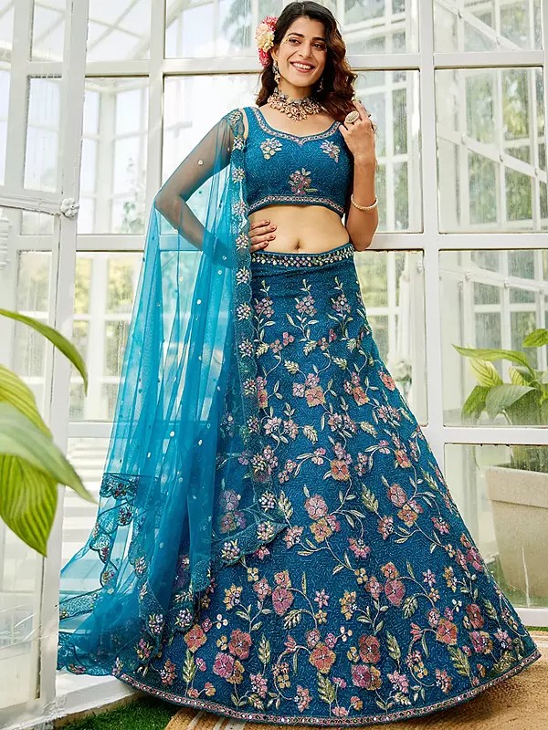 Glamorous Zarkan Embroidered Net Lehenga Choli With Dupatta Stunning Floral Bridal Wedding Party Wear