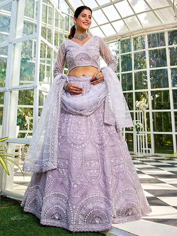 Bridal Zarkan Net Lehenga Choli Dupatta Set Radiant Floral Embroidery Wedding Party Festive Designer Ethnic Wear