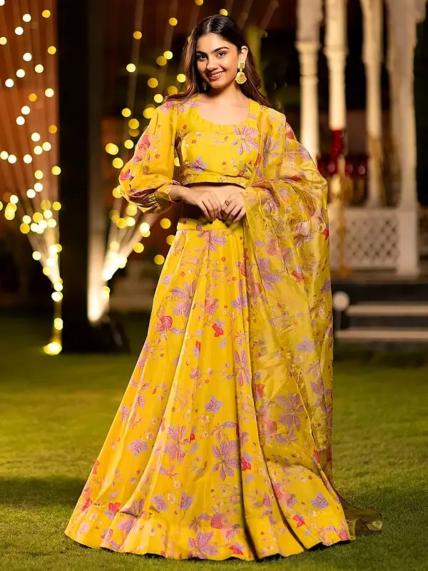 Heavy Airtex Chinon Lehenga Choli Set With Flowing Dupatta Featuring Stunning Heavy Digital Print Floral Design