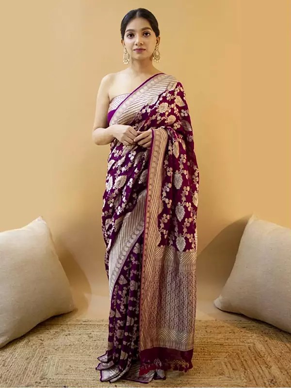 Lush Soft Lichi Silk Saree Elaborate Rich Pallu Jacquard Opulence Ethnic Festive Party Sophisticated Glamour Wear