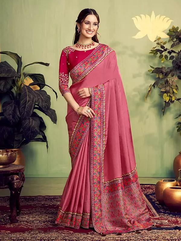 Exquisite Handloom Rangkat Woven Upada Silk Saree Featuring Detailed Sequence Embroidery Stone Handwork