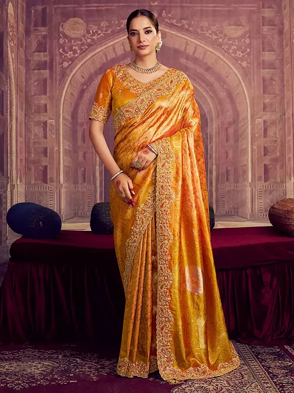 Regal Kanjivaram Pure Zari Silk Saree Adorned With Meena Zari Sequence Beads And Intricate Handwork Border