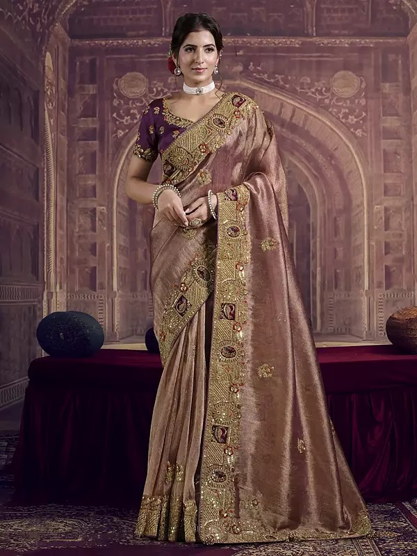 Exquisite Pure Georgette Zari Organza Silk Saree With Pure Khatli Work Sequence And Stunning Embroidery Border