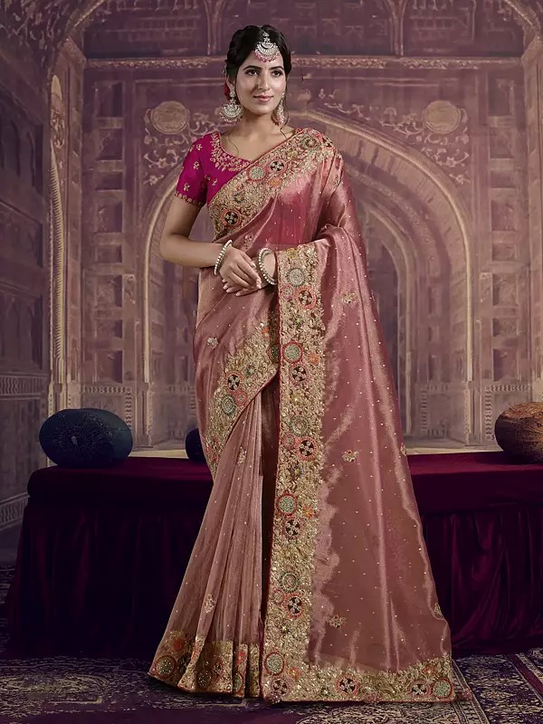 Gorgeous Zari Organza Silk Saree Featuring Pure Khatli Sequence Work and Intricate Embroidered Border