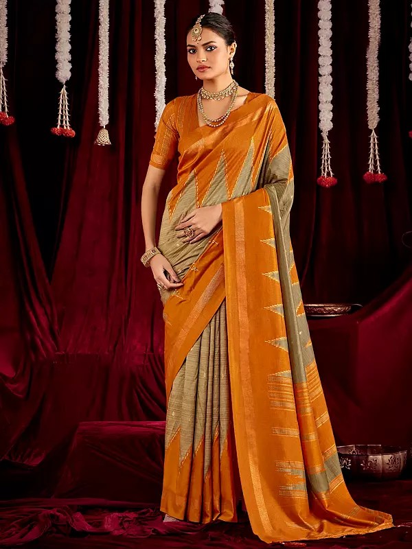Ikat Silk Saree Featuring Unique Designer Zig Zag Print Ideal For Festive Celebrations And Elegant Party Outfits