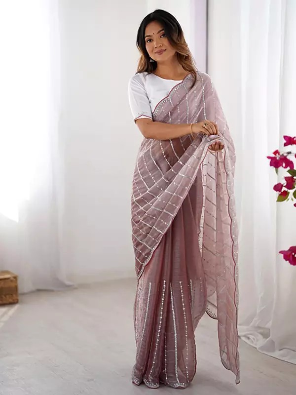 Elegant Jimmy Choo Saree Featuring Exquisite Designer Embroidery Work Delicate Border Detailing