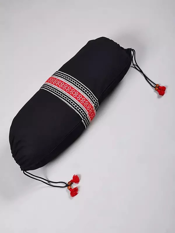 Black-Onyx Toda Embroidered Bolster Cover with Tie-Up Closure