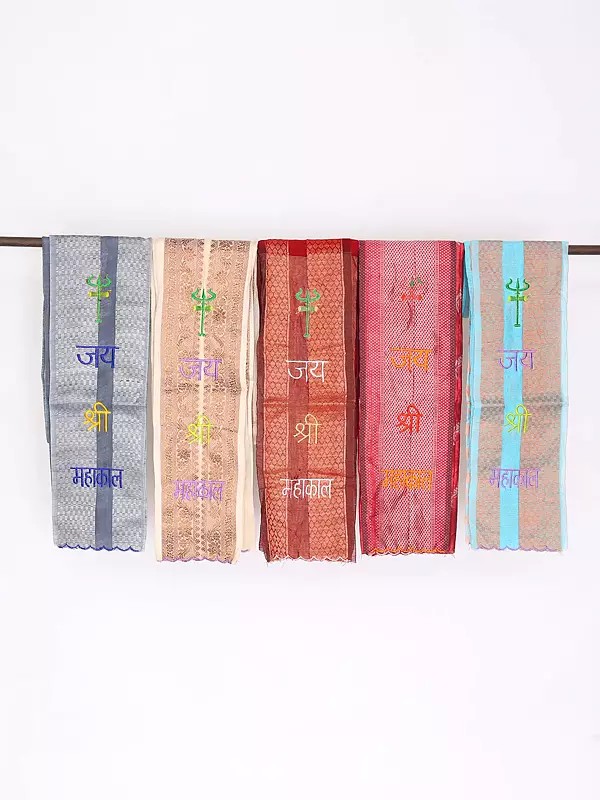 Lot of Five Religious Jai Shree Mahakal Scarf with Thread Embroidery