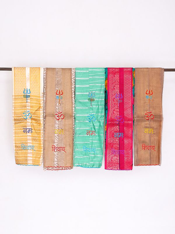 Lot of Five Prayer Scarf with Embroidered Om Namah Shivay Mantra