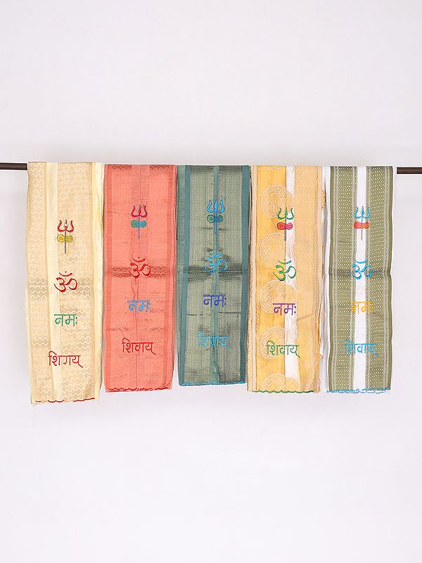 Lot of Five Om Namah Shivay Prayer Scarf with Thread Embroidery