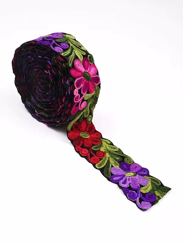 Multicolor Floral Aari Embroidered Fabric Border