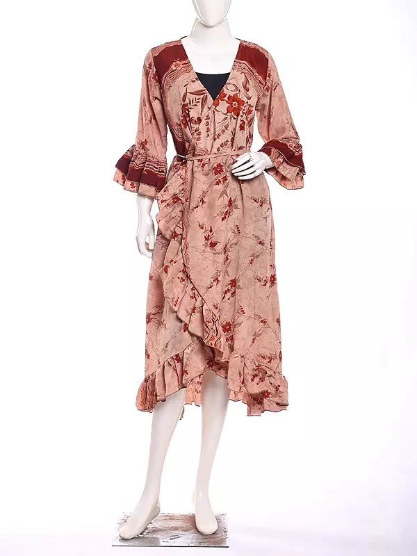 Ruffle Border Vintage Wrap Dress with Printed Flowers from Jodhpur