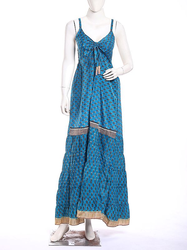 Floral Printed Vintage Spaghetti Strap Long Dress from Jodhpur