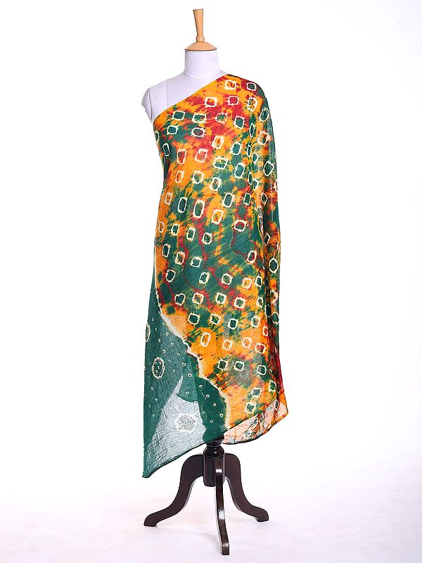 Multicolor Bandhani Tie-Dye Printed Dupatta from Gujarat