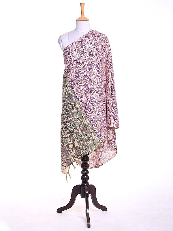 Beige Madhubani Art Dupatta from Bihar with Printed Wedding Palanquin Border