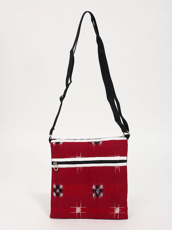 Cotton Sling Bag for Women with with Zipper Closure and Ikat Weave