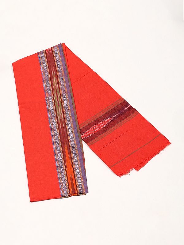 Cotton Ikat Woven Angavastram with Rudraksha Border