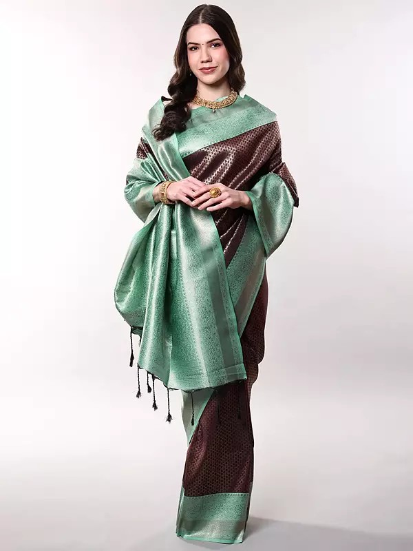 Art Silk Saree: Bitter Chocolate with Contrasting Zari Woven Border