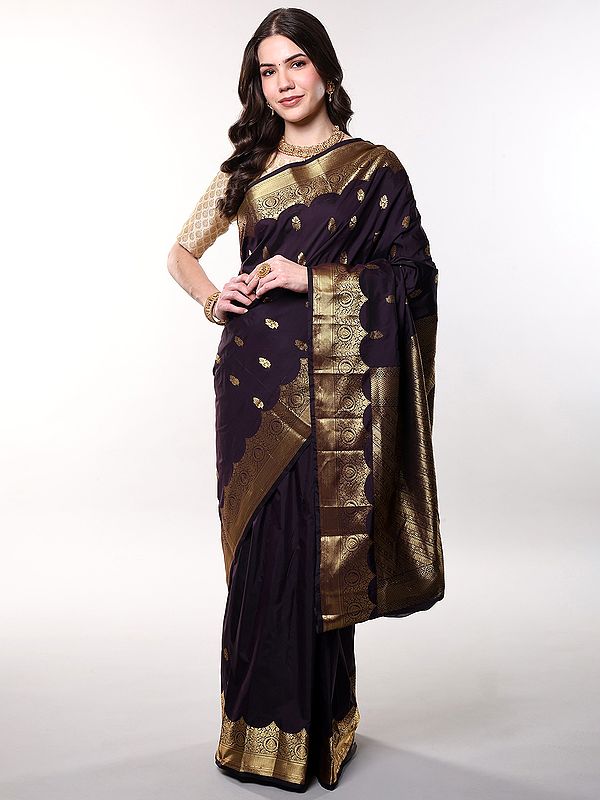 Shadow-Purple Saree from Bangalore with Zari weave Bootis and Border