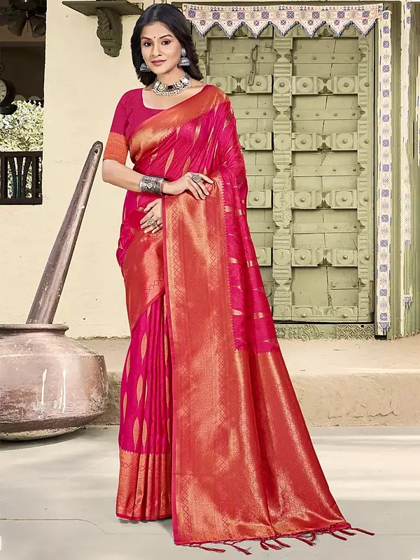 Contrast Broad Border Fancy Silk Party Wear Saree With Blouse