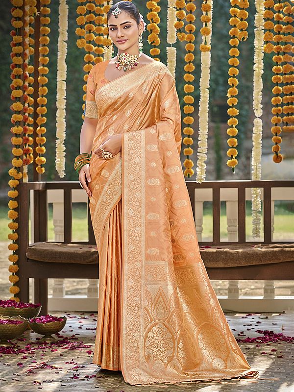Floral Border Designer Satin Silk Saree With Paisleys Motifs Contrast Pallu