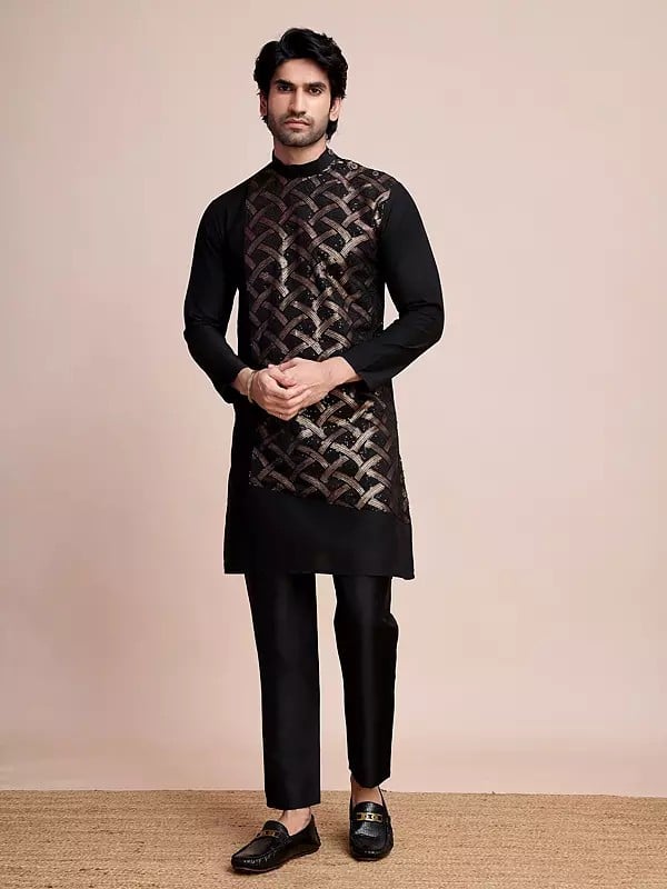 Thread And Sequins Work Designer Full Sleeve Kurta For Casual Occasion