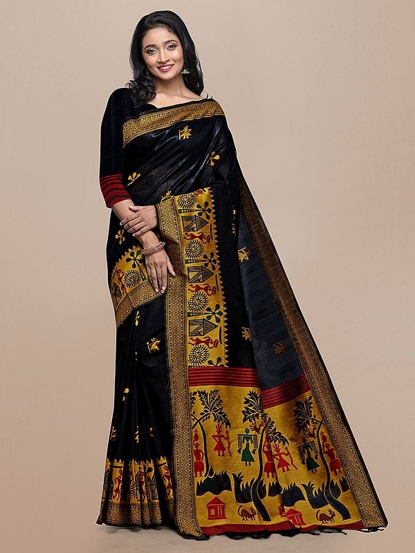 Raw Silk Kalamkari Woven Design Traditional Festive Wear Saree With Matching Blouse