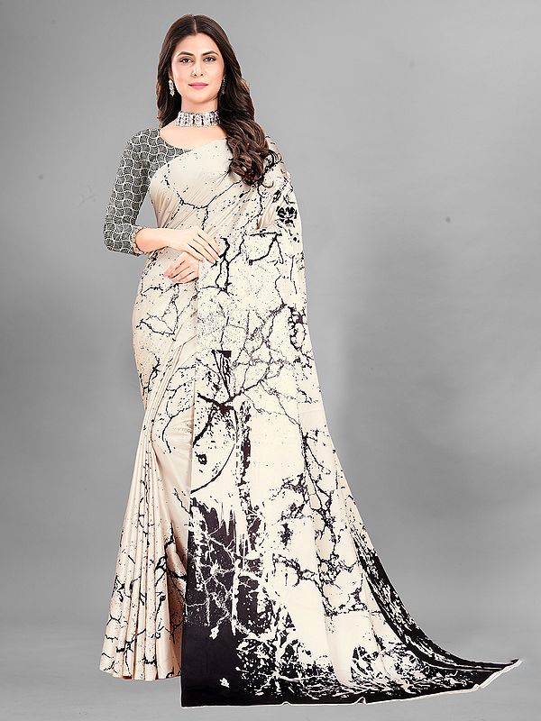 Egg-Sour Attractive Designer Japan Crepe Digital Print Saree With Blouse For Festival Occasion