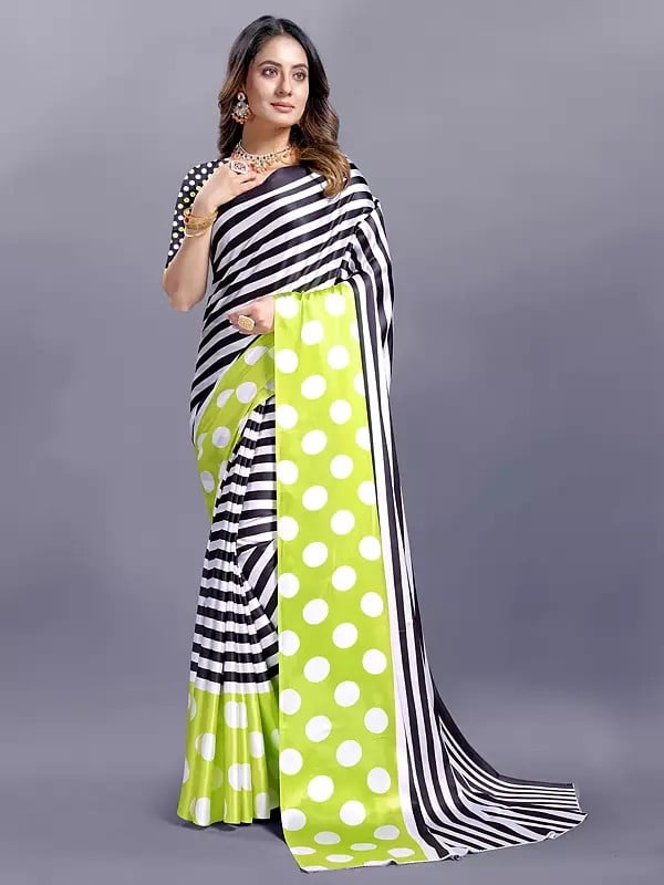 Japan Crepe Digital Print Striped Pattern Designer Party Wear Saree With Blouse